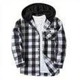 thumbnail image 1 of Favoffer Toddler Boys Girls Plaid Shirt Button Down Flannel Hooded Jacket Sherpa Lined Shacket with Pockets Homer Trip Play Casual 5-16Y, 1 of 7