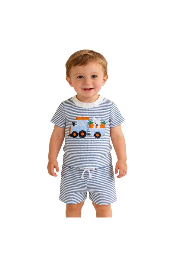 Toddler Boys Set Easter Rabbit Print Short Sleeve T-Shirt Shorts Set Casual Outfit for Daily Home Party Outdoor Sizes 6M-4Y