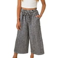 thumbnail image 1 of Favoffer Toddler Girls Pants Summer Cute Plaid Linen Blend Mosquito Proof Wide Leg Cropped Trousers Casual Loose Bottoms Daily Home Outdoor Play Sizes 12M-12Y, 1 of 9
