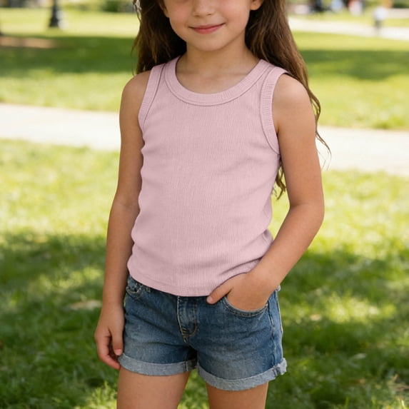 Favoffer Toddler Kids Basic Layering Tank Top Cute Slim Fit Sleeveless Singlet Solid Color Skin-friendly Flexible Top for Home Playing Indoor Rest Daily Layering Outdoor Walking 3-13Y