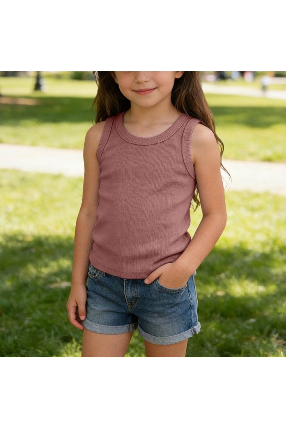 Toddler Kids Basic Layering Tank Top Cute Slim Fit Sleeveless Singlet Solid Color Skin-friendly Flexible Top for Home Playing Indoor Rest Daily Layering Outdoor Walking 3-13Y