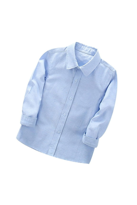 Toddler Kids Boys' Long Sleeve Dress Shirt - Contrast Collar Gentleman Style, Cotton School Uniform Shirt, Wedding Party Travel Casual, 2-14Y