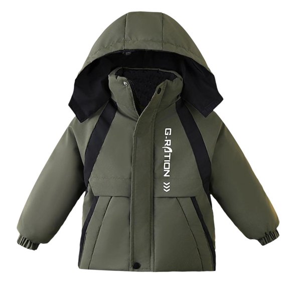 Favoffer Toddler Kids Color Block Coat Padded Hoodie Fall Parka Puffer Jacket Zip-Up Long Sleeve Winter Warm Outwear for Daily Sports Vacation 3-8Y
