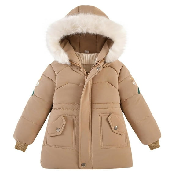 Favoffer Toddler Kids Color Block Coat Padded Hoodie Fall Parka Puffer Jacket Zip-Up Long Sleeve Winter Warm Outwear for Daily Sports Vacation 3-8Y