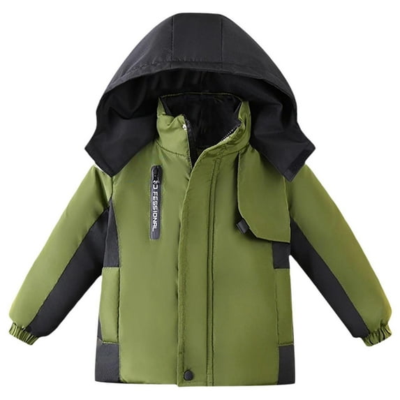 Favoffer Toddler Kids Color Block Coat Padded Hoodie Fall Parka Puffer Jacket Zip-Up Long Sleeve Winter Warm Outwear for Daily Sports Vacation 3-8Y