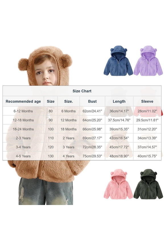 Toddler Kids Plush Fleece Reversible Hooded Jacket Zipper Closure Pocket Design Warm Coat Cute Bear Outerwear Winter Daily Outdoor Vacation Travel Leisure Holiday 6M-4Y