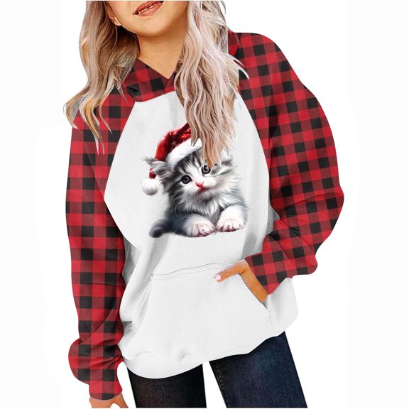 Favoffer Toddler Teen Merry Christmas Sweatshirt Boys Girls Cute Graphic Long-Sleeve Pocket Hoodie Coat Leopard Santa Print Crewneck Tops for Holiday, Play, Outdoor Walks, Home 5-15Y