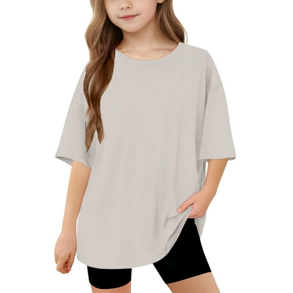 Favoffer Unisex Kid' Summer Solid Color Loose Fit Tee Round Neck Short Sleeve Top Fashion Basic Breathable Shirt for Casual Home Play Travel 5-15Y