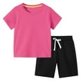 thumbnail image 1 of Favoffer Unisex Kids' 2Pcs Multicolor Solid Short Sleeve Top & Summer Toddler Home Wear Suit - Casual, Playing, Home, Gifting 18M-11Y, 1 of 4
