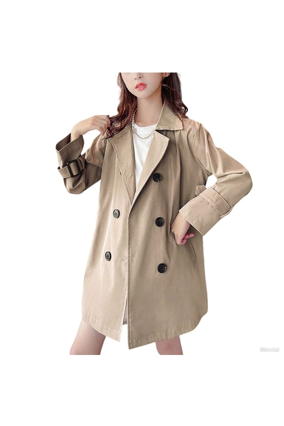 Unisex Kids British Style Lapel Trench Coat Fall/Winter Mid-Length Solid Color Overcoat Outerwear for Boys Girls Daily Wear, School, Family Outings, Formal Occasions Toddler 4-13Y