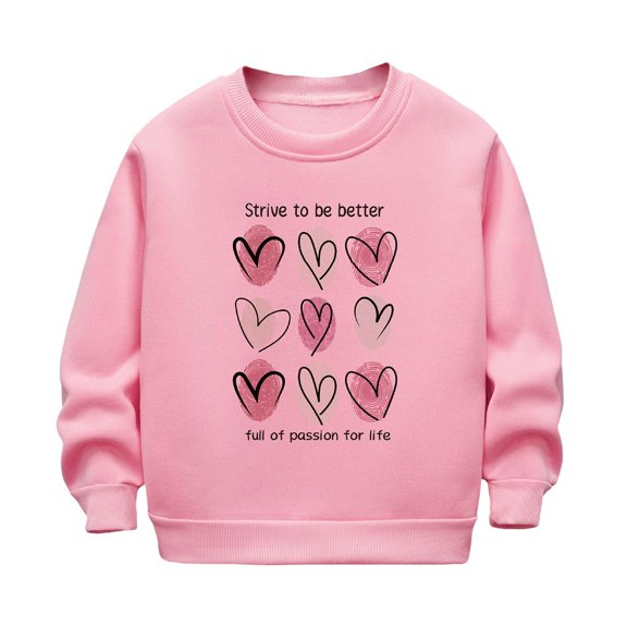Favoffer Unisex Kids' Fall/Winter Fleece-Lined Sweatshirt Crew Neck Long Sleeve, Cute Heart Graphic Top for Casual Home Travel Gathering, Toddler&Kid 2-12Y
