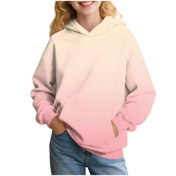 Favoffer Unisex Kids Gradient Sweatshirt Fall Winter Boys Girls Ear-Hooded with Pockets Pullover for Daily Outings Holiday Travel 3-14Y