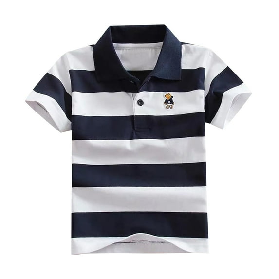 Favoffer Unisex Kids' Multicolor Striped Polo Shirt & Short-Sleeve Top - Casual, Play, Gathering, Photoshoot 1-14Y