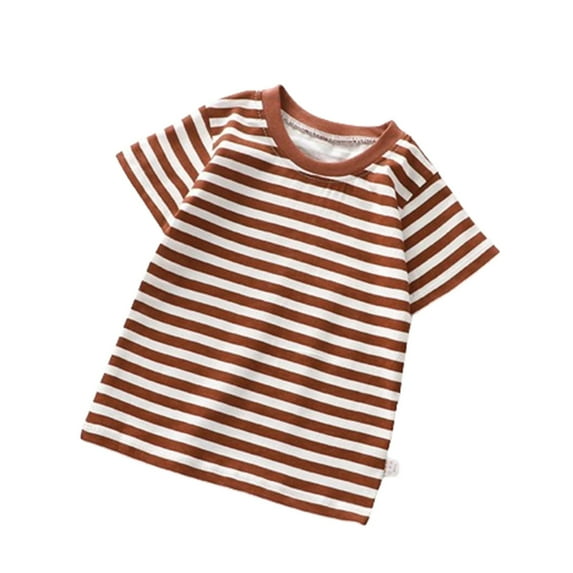 Favoffer Unisex Kids' Round Neck Multicolor Basic Stripe-Graphic Tee & Short-Sleeve Graphic Top - Casual, Play, Outdoor, Gifting 6M-8Y