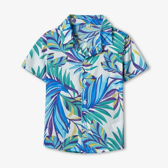 Favoffer Unisex Kids' Summer Breathable Multicolor Hawaiian Graphic Retro Shirt Short-Sleeve Relaxed Turn-Down Collar Tops, for Beach, Travel, Party, Photoshoot 6M-13Y