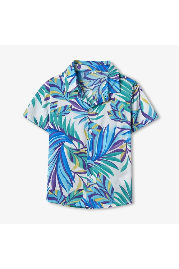 Unisex Kids' Summer Breathable Multicolor Hawaiian Graphic Retro Shirt Short-Sleeve Relaxed Turn-Down Collar Tops, for Beach, Travel, Party, Photoshoot 6M-13Y