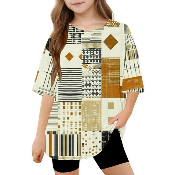 Favoffer Unisex Kids Summer Geometric Art Graphic Tee Multicolor Stretchy Loose Fit Round Neck Short Sleeve Trendy Top Casual Travel Play Gift 5-15Y