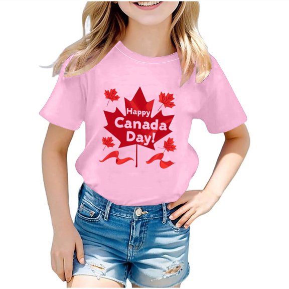 Favoffer Unisex Kids' Summer Multicolo Fashion Canada Graphic Tee Round Neck Short-Sleeve Relaxed Top Stretchy, for Casual, Travel, Celebration, Photoshoot 3-12Y