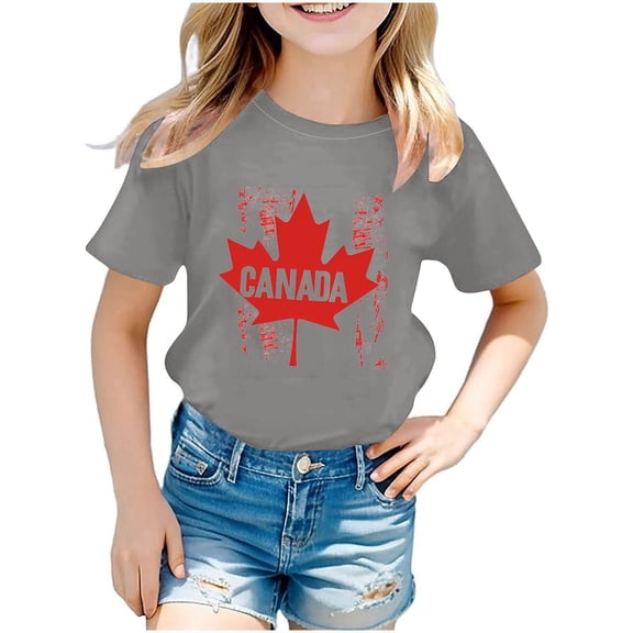 Favoffer Unisex Kids' Summer Multicolo Fashion Canada Graphic Tee Round Neck Short-Sleeve Relaxed Top Stretchy, for Casual, Travel, Celebration, Photoshoot 3-12Y