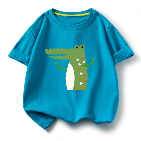 Favoffer Unisex Kids' Summer Multicolor Crocodile-Graphic Breathable Tee Round Neck Relaxed Short-Sleeve Top, for Casual, Travel, Play, Gifting 0-12Y
