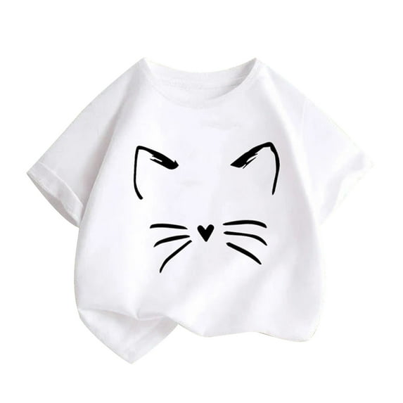 Favoffer Unisex Kids' Summer Multicolor Playful Cat-Graphic T-Shirt & Breathable Round-Neck Short-Sleeve Top for Casual, Picnic, Play, Photoshoot 2-14Y