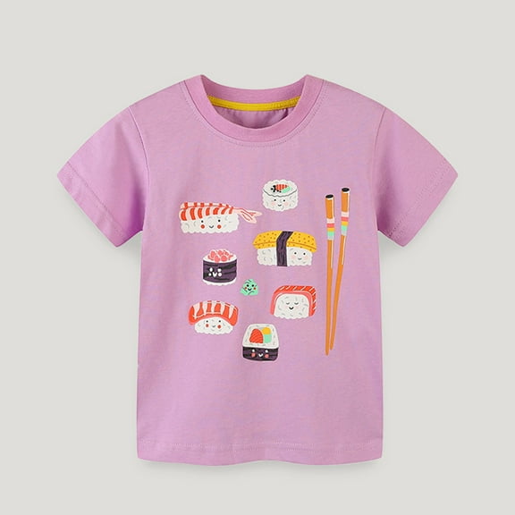 Favoffer Unisex Kids' Summer Multicolor Sushi/Car Breathable Graphic Tee Crew Neck Short-Sleeve Playful Top, for Casual, Travel, Play, Gifting 1-7Y