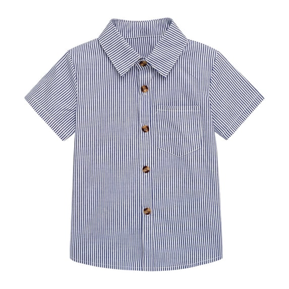 Favoffer Unisex Kids' Summer Relaxed Multicolor Striped Shirt & Children's Button Short-Sleeve BreathableTop, for Casual, Picnic, Travel, Photoshoot 3-11Y