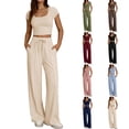 thumbnail image 1 of Favoffer Vacation 2 Piece Capri Sets for Women Short Sleeve Square Neck Tops and Shirts Sets with Pockets, 1 of 7