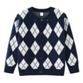 thumbnail image 1 of Favoffer Winter Boys Girls Color-blocking Cardigan Crewneck Long-sleeved Knitted Sweater Coat Argyle Pattern Loose Fit Warm for Daily Home Casual Outings Toddler 1-10Y, 1 of 5