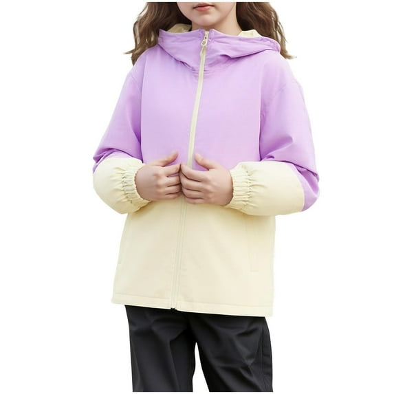 Favoffer Winter Girls Color-Block Windproof Waterproof Hooded Jacket - Skiing,Camping,Outdoor,Travel 4-15Y
