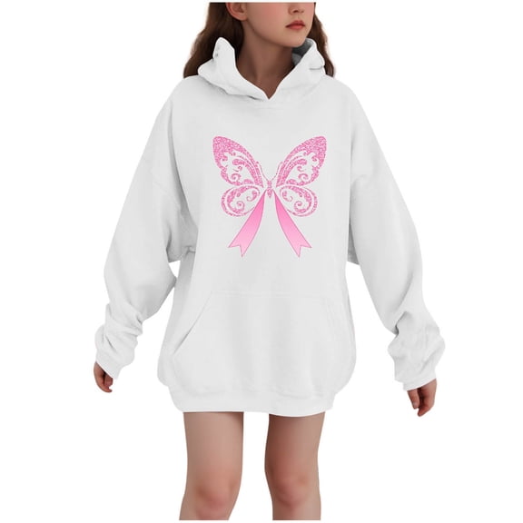 Favoffer Winter Girls Pink Breast-Cancer-Awareness Graphic Hooded Sweatshirt - Play,Lounge,Travel,Advocacy 3-14Y