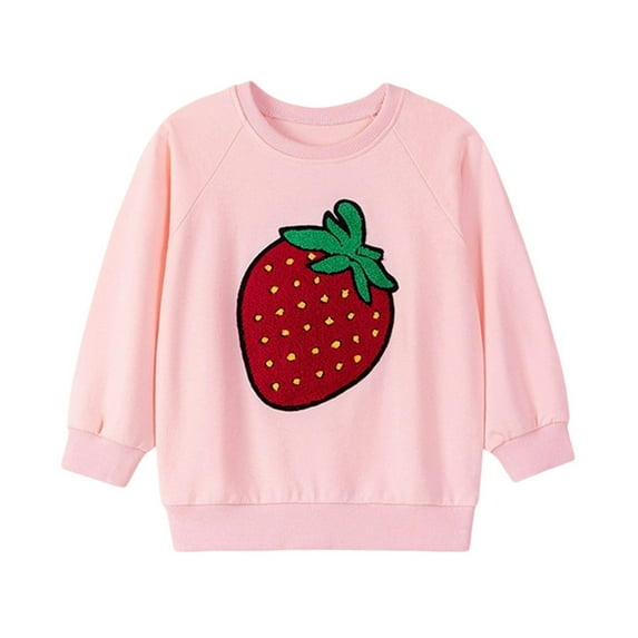 Favoffer Winter Girls Pink Strawberry-Graphic Crewneck Hoodless Sweatshirt - Casual,Play,Outdoor,Gathering 2-8Y