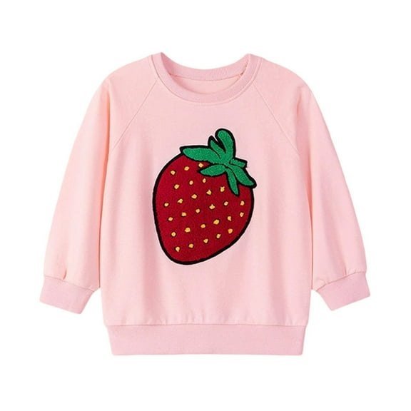 Favoffer Winter Girls Pink Strawberry-Graphic Crewneck Hoodless Sweatshirt - Casual,Play,Outdoor,Gathering 2-8Y