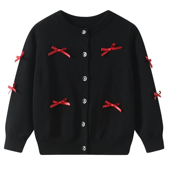 Favoffer Winter Girls Solid Bow-Accent Knitted Cardigan & Sweater - Play,Lounge,Family,Outdoor 2-14Y