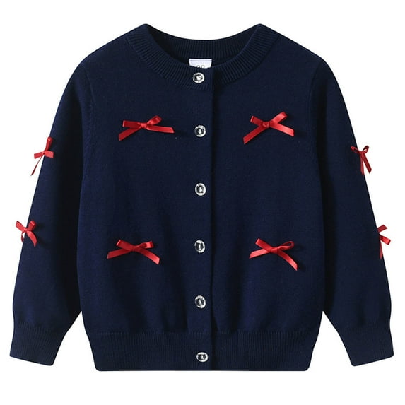 Favoffer Winter Girls Solid Bow-Accent Knitted Cardigan & Sweater - Play,Lounge,Family,Outdoor 2-14Y