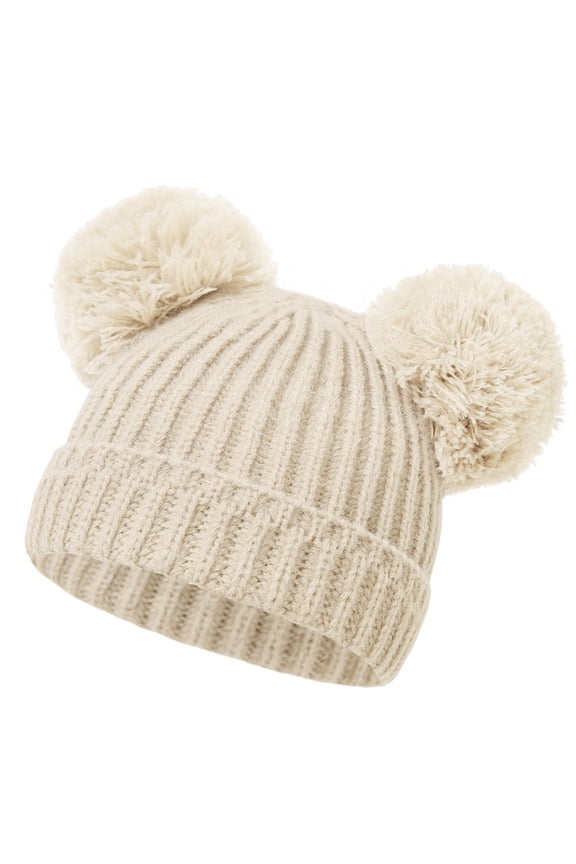 Winter Hat for Baby Kids Toddler Children, Girls Beanie with Double Pom Pom Warm Fleece Lined, Girls Accessories Knit Beanies Cap 0-1Y
