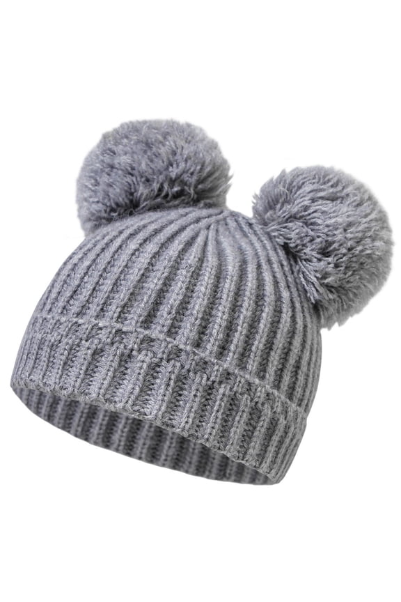 Winter Hat for Baby Kids Toddler Children, Girls Beanie with Double Pom Pom Warm Fleece Lined, Girls Accessories Knit Beanies Cap 0-1Y