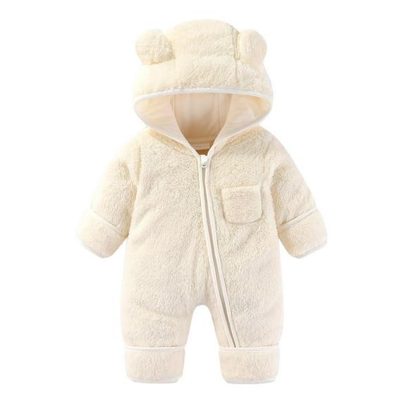Favoffer Winter Newborn Boys & Girls Fleece Hooded Snowsuit, Long Sleeve Onesies Outwear Footed Outfits for Sleep/Outdoor/Party 0-12 Months