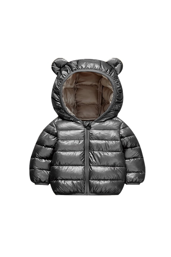 Winter Toddler Kids Solid Padded Jacket, Cute Bear Ear Hooded Zip Coat - Skiing,Camping,Outdoor,Lounge 2-7Y
