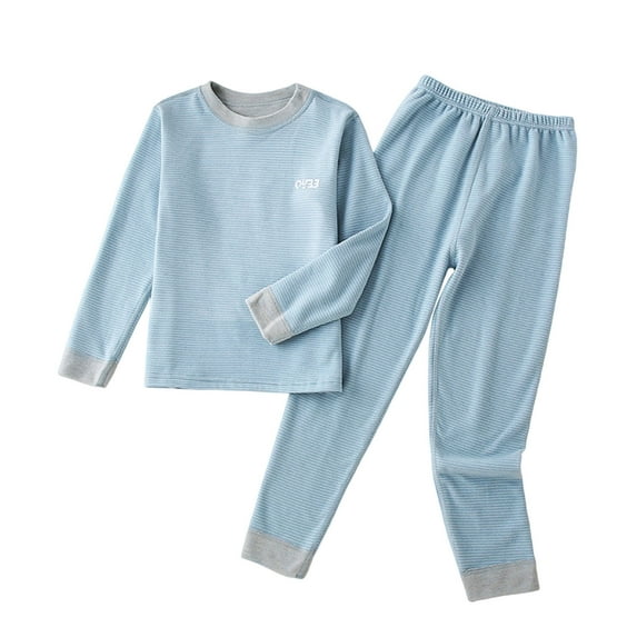 Favoffer Winter Unisex Big Kids Thickened Thermal Set Crew-Neck Long-Sleeve Elastic-Waist Cozy Home/Sleep/Lounge/Travel 2-16Y