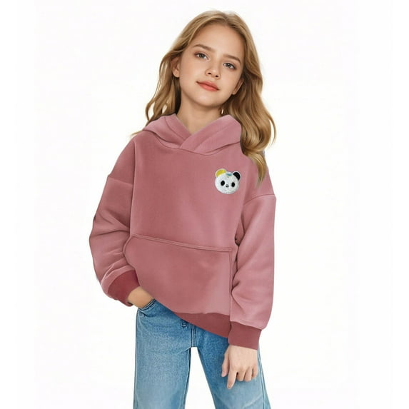 Favoffer Winter Unisex Kids Panda-Graphic Fleece-Lined Hooded Sweatshirt, Long Sleeved Warm Top - Play,Outdoor,Adventure,Lounge 1-14Y