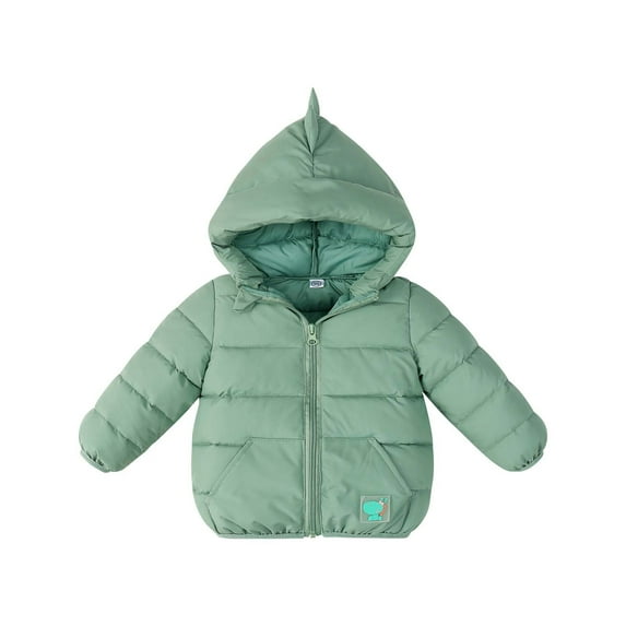 Favoffer Winter Unisex Toddler Kids Solid Color Dinosaur Fleece-Lined Hooded Padded Jacket - Skiing,Camping,Outdoor,Play 2-7Y