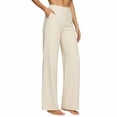 thumbnail image 1 of Favoffer Women High Waist Long Pants Solid Color Straight Leg Pants Breathable Casual Bottoms Multi Pocket Relaxed Slacks for Commute Daily, 1 of 5