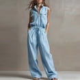 thumbnail image 1 of Favoffer Women Wide Leg Two Piece Set Sleeveless Zip Up Blouse High Waist Casual Pants Street Outfit with Side Pockets for Urban, 1 of 9