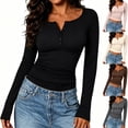 thumbnail image 1 of Favoffer Women Casual Shirts Long Sleeve V Neck Button Solid Elastic Loose Fit Tops Dressy Blouses Office Daily Shopping Outdoor, 1 of 5