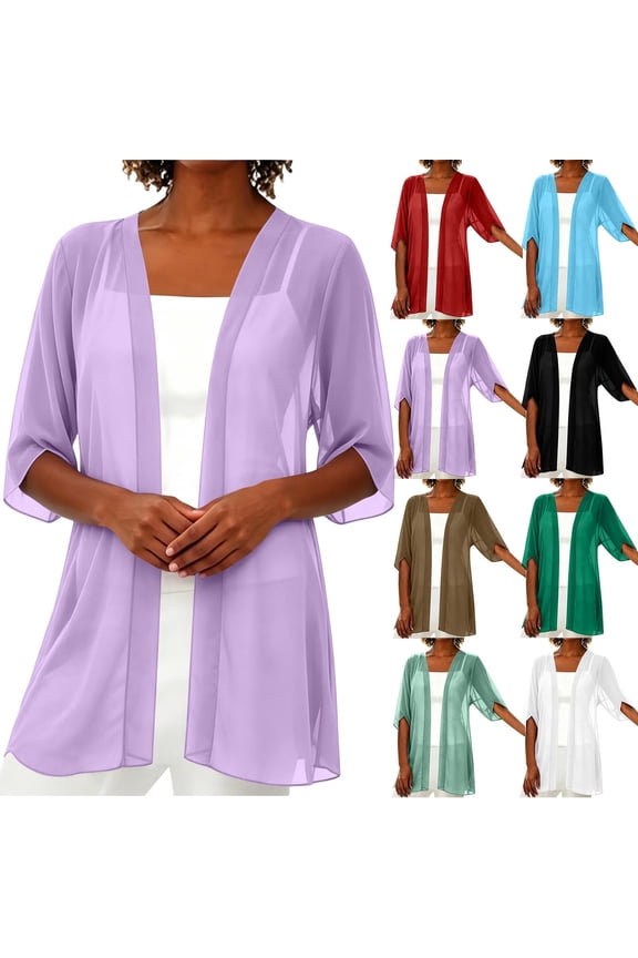 Women's Chiffon Shirts Open Front Loose Cut Light Layered Structure Daily Cardigans Inner Match Layer Blouses Holiday Relax Indoor Leisure Time
