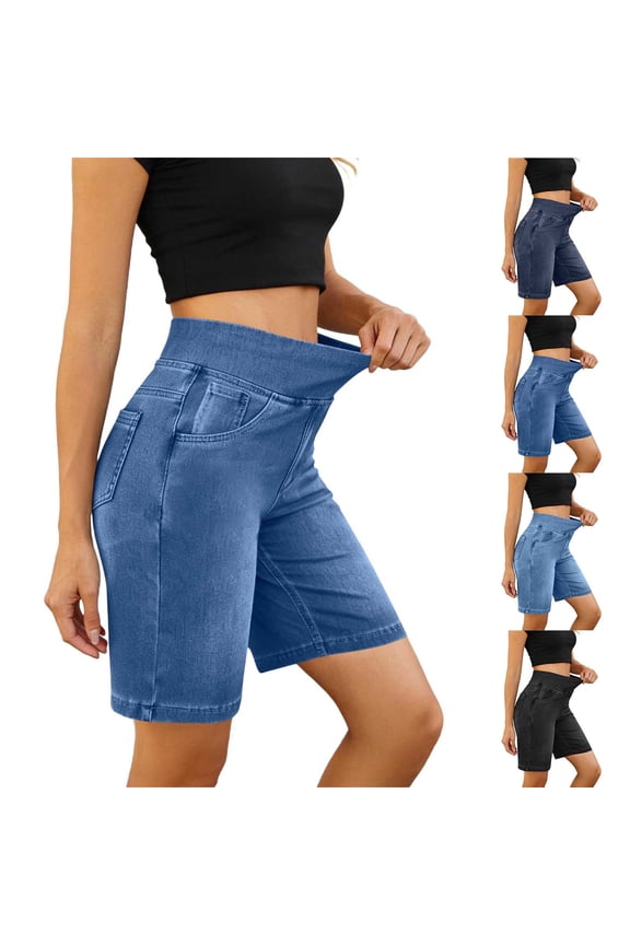 Women's Denim Shorts Casual Shorts Summer Bottoms Slim Fit Denim Mid Waist Rolled Hem Classic Five-Pocket Lightweight Daily Casual Wear