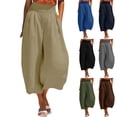 thumbnail image 1 of Favoffer Women's Elastic Waist Ankle Pants Solid Color Oversized Pocket Casual Straight Leg Pants Lightweight Daily Bottom for Errands Leisure, 1 of 7