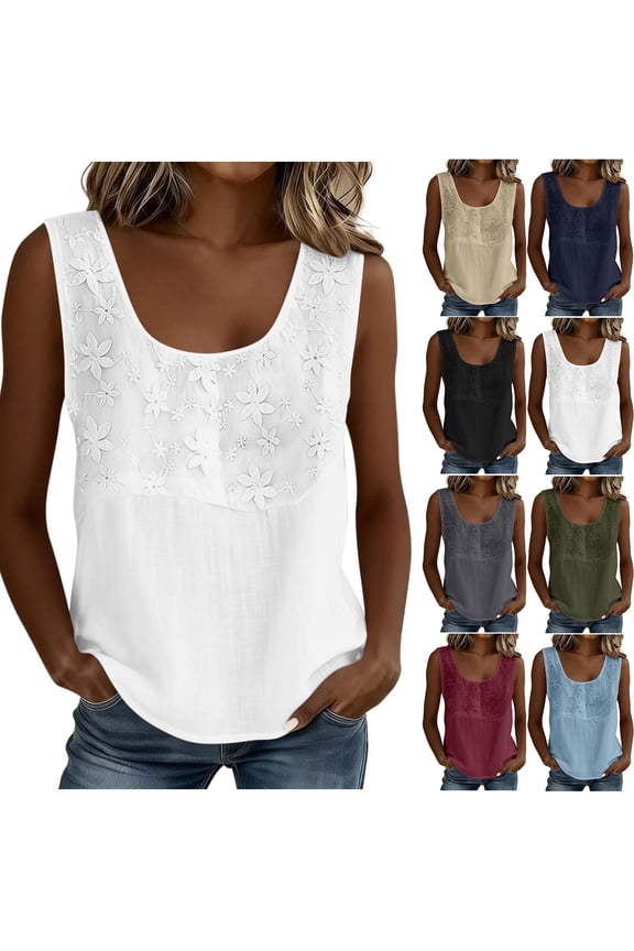 Women's Embroidered Tank U Neck Sleeveless Blouse Loose Casual Daily Inner Layer Summer Street Solid Color Tunic