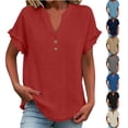 thumbnail image 1 of Favoffer Women's Linen Blouses V Neck Short Sleeve Tassel Button Casual Tops Lightweight Summer Shirts for Vacation Beach Daily, 1 of 6